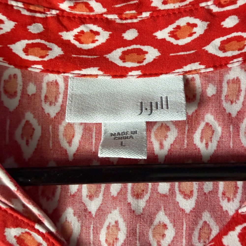 J. Jill Sleeveless Blouse Rayon Ikat Geometric Button‎ Front Boho Relaxed L - Picture 3 of 6